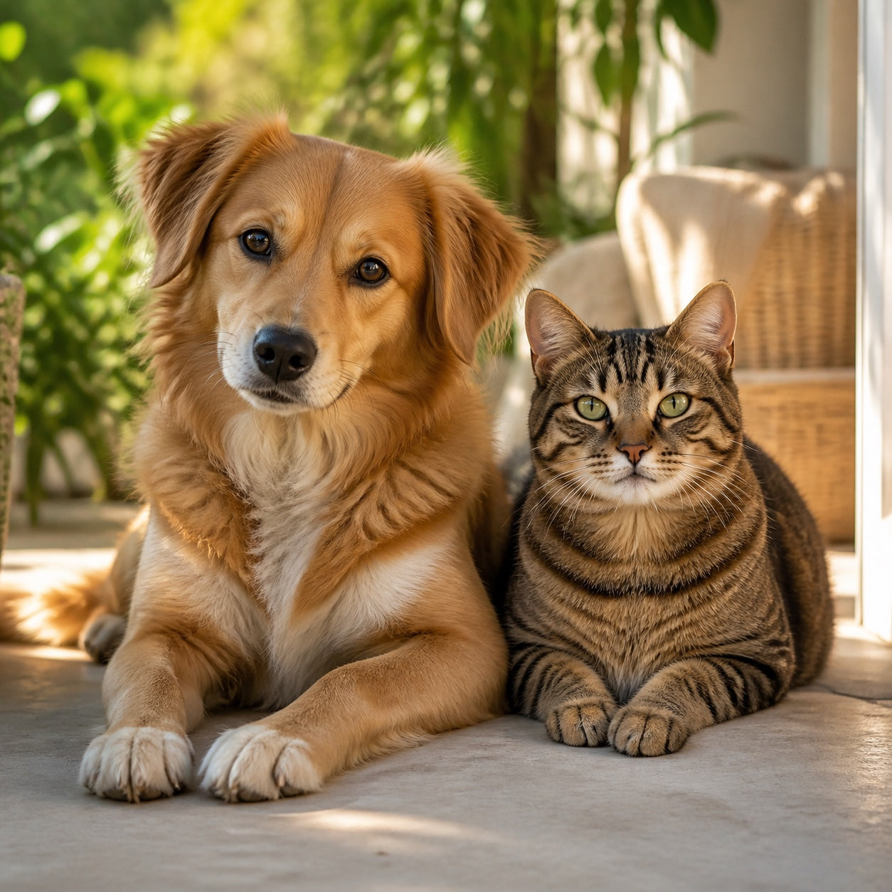 Hund und Katze gemeinsam in einem warmen Zuhause