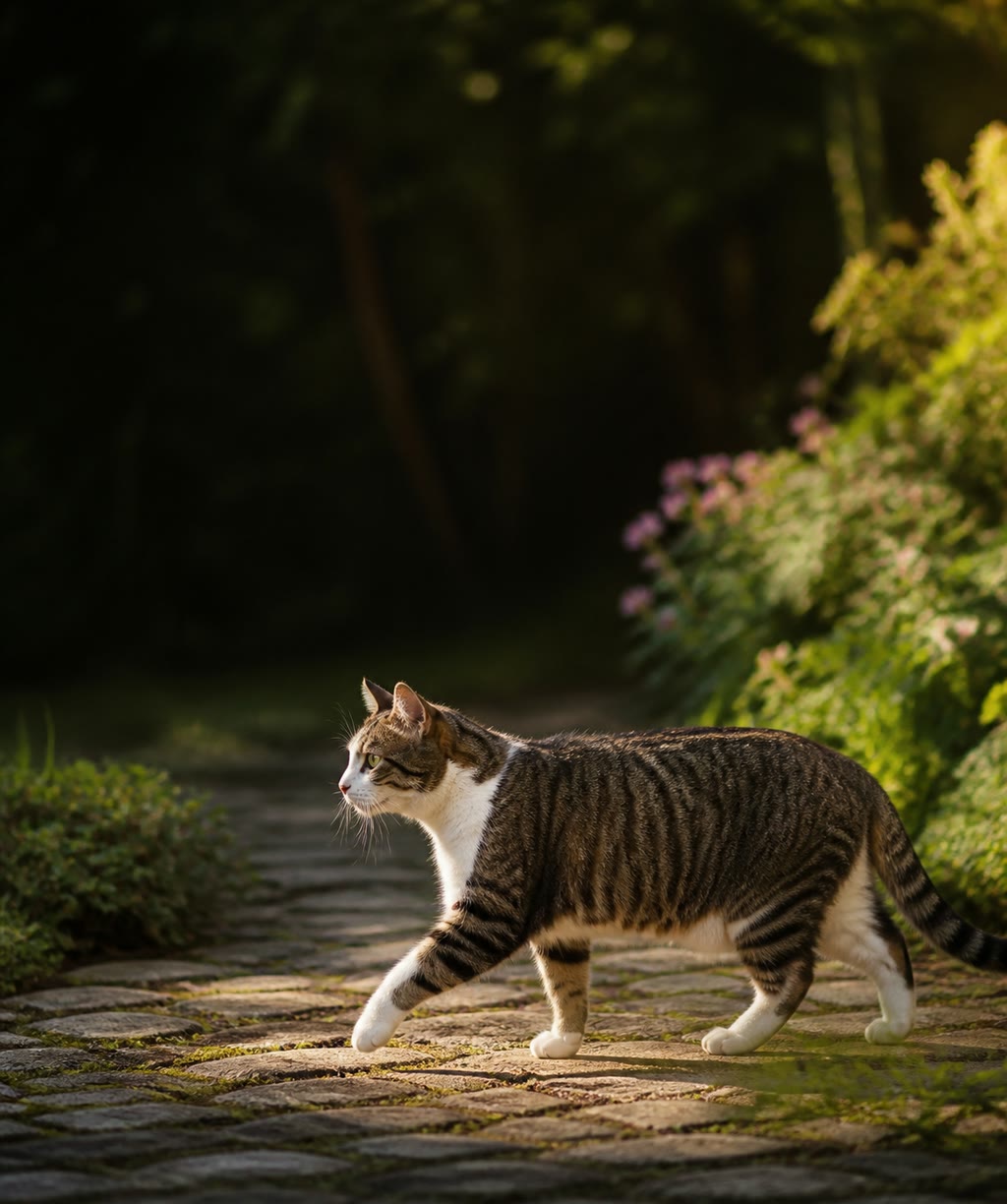 Katze erkundet aufmerksam ihre Umgebung